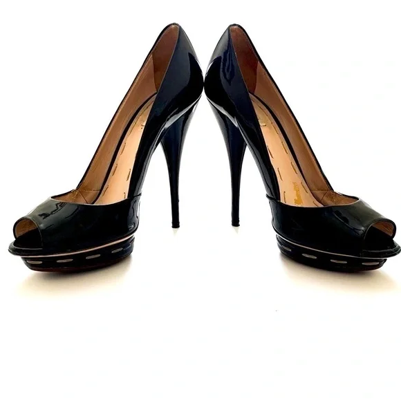 Miu Miu Patent Leather Peep-toe Black Heels 38 - Picture 1 of 14